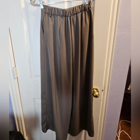 Tan Dress Pants with Wide-Leg Design and Pleated Front - Picture 3 of 15